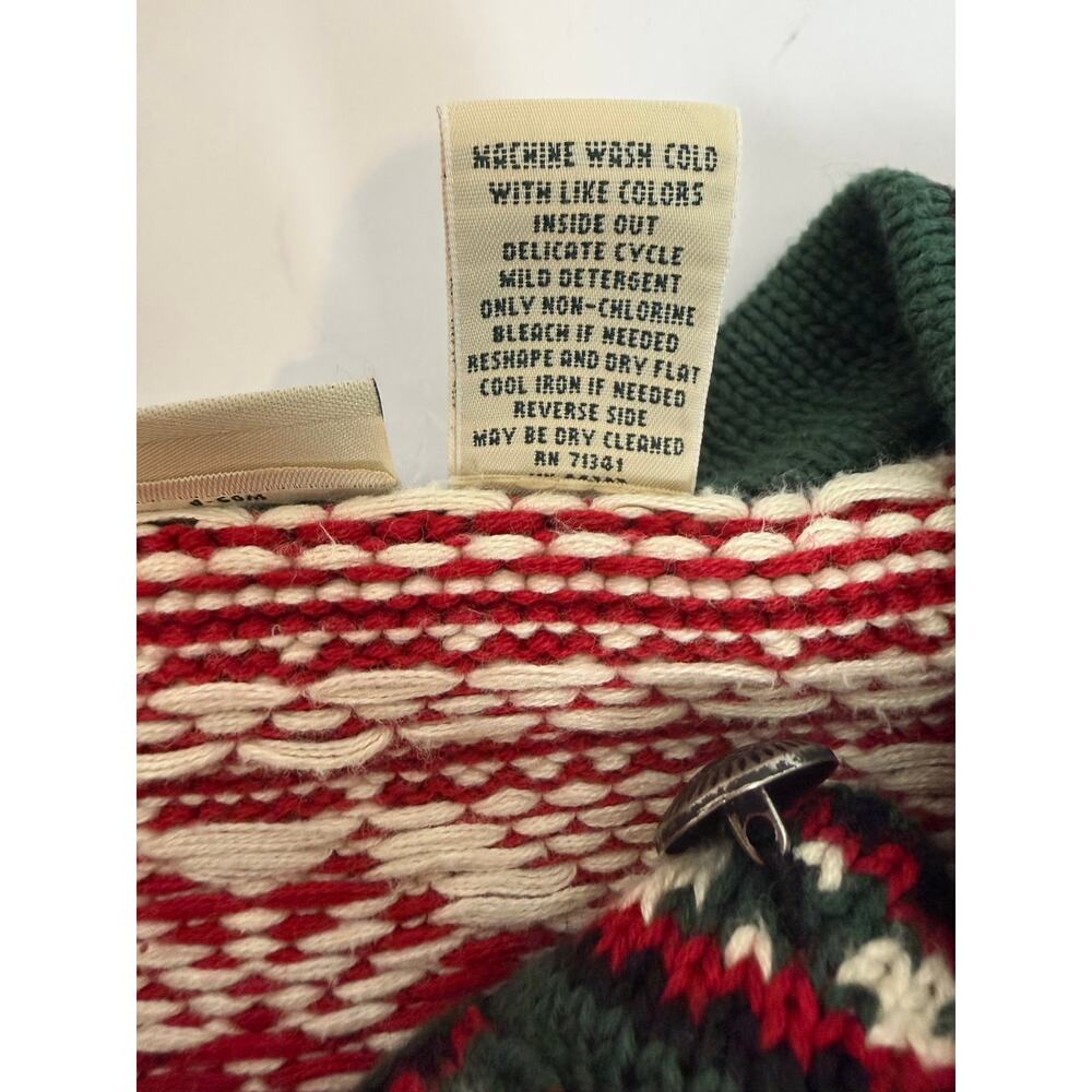 L.L.Bean Fair Isle Nordic Henley Sweater Large Red Cotton Snowflake - Picture 4 of 7